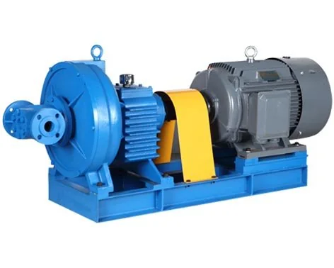 Blue pitot tube pump with an electric motor, coupling guard and baseplate